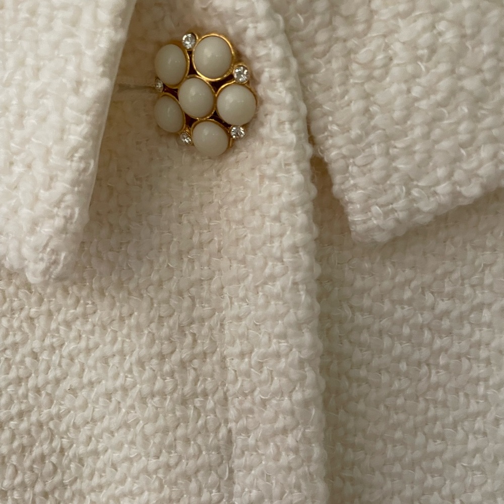 Talbots Boucle Suit Two Piece Set Women 14 Petite Cream Blazer & Skirt NWT